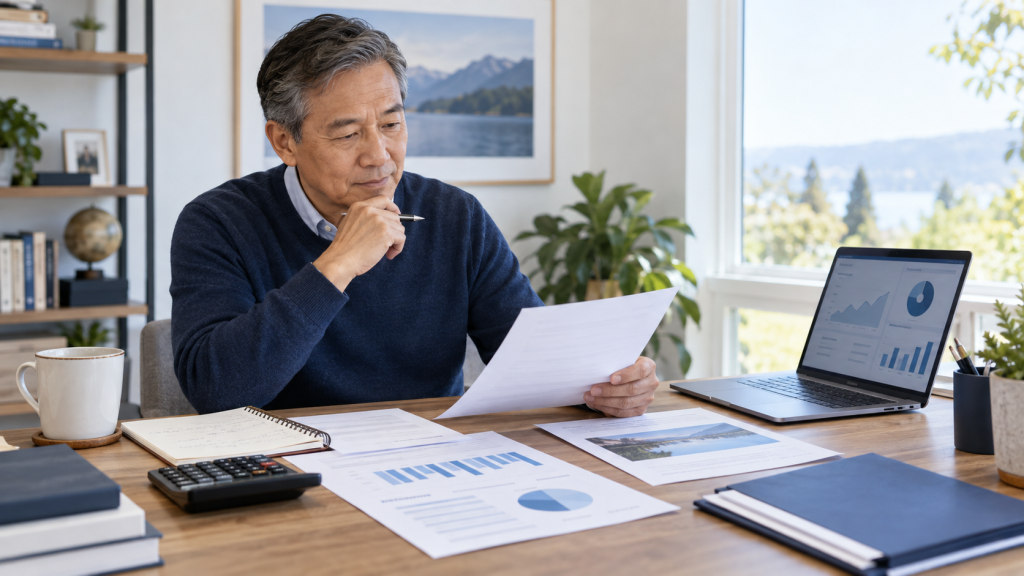 Man comparing 401k rollover options and retirement account information