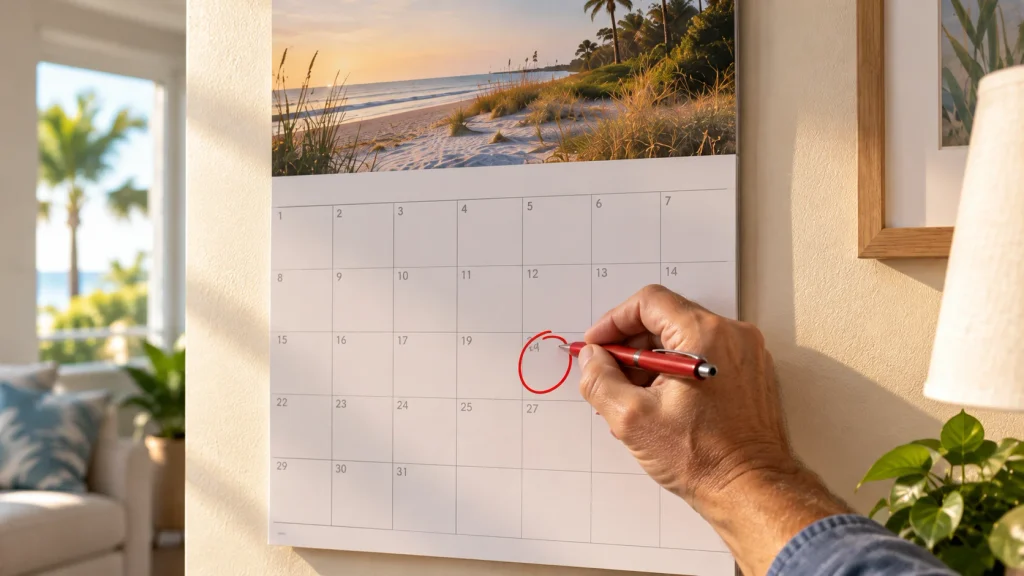 Hand marking a term life insurance conversion deadline on a calendar