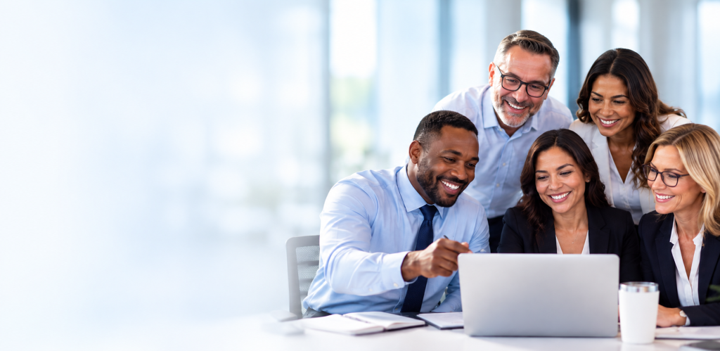 Diverse business team reviewing employee benefits together