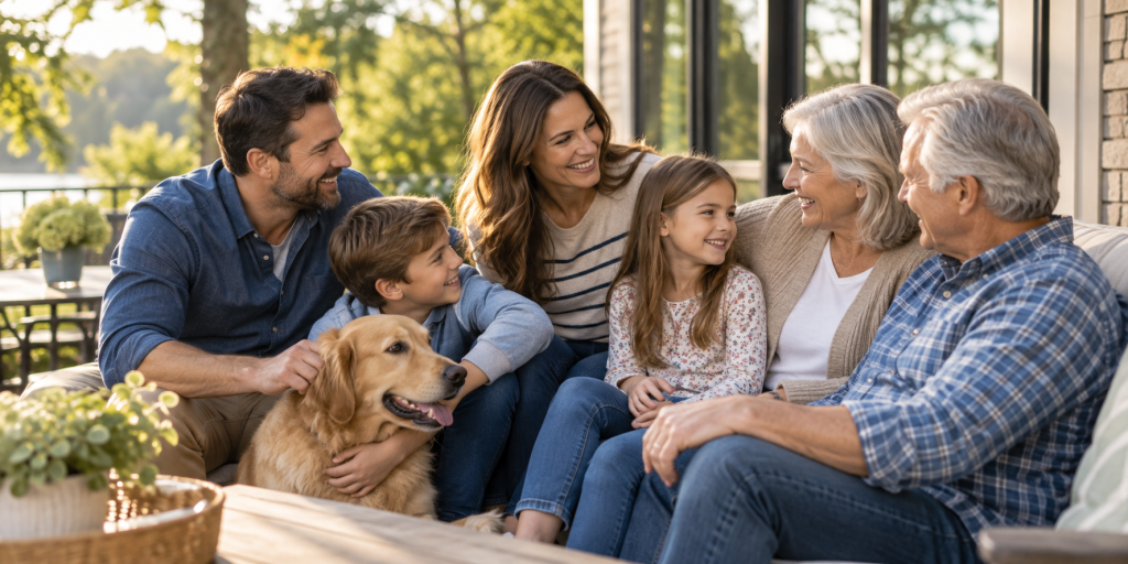 Multigenerational family together representing family protection, financial security, and legacy planning